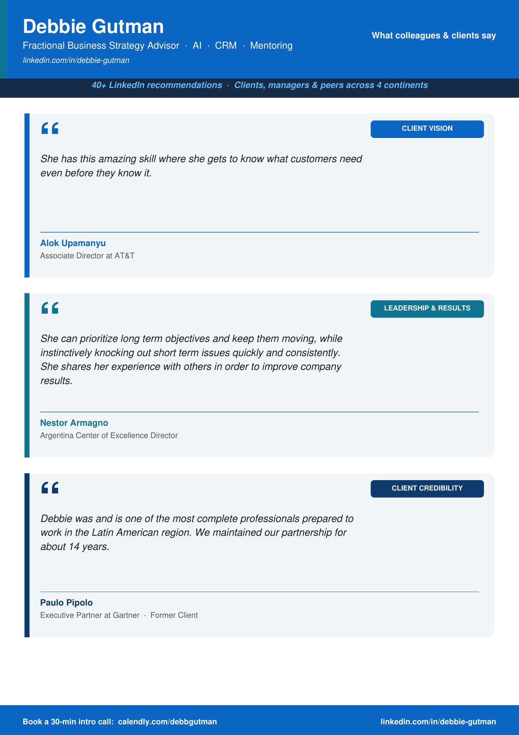 Recomendaciones de clientes y colegas sobre Debbie Gutman